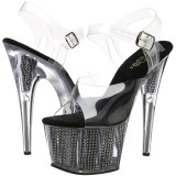 Svart 18 cm ADORE-708SRS H�gklackade Sandaler Strass Plat�
