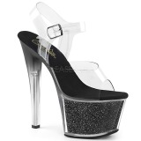 Svart 18 cm SKY-308G-T glitter platå high heels