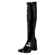 Svarta lackstövlar blockklack 7,5 cm - 70 tal hippie boots disco gogo knähöga stövlar