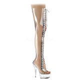 Transparent 15 cm DELIGHT-3026 overknee boots with laces