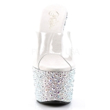 Transparent Silver 18 cm BEJEWELED-701MS Strass Plat Slip in Mules