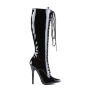 Varnished patent knee high boots 16 cm - pointed toe lace up stiletto boots