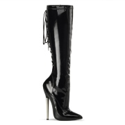 Varnished patent knee high boots 16 cm - pointed toe stiletto boots metal heel