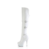 Vegan 15 cm DELIGHT-3018 high heeled thigh high boots with buckles white
