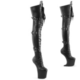 Vegan 20 cm CRAZE-3028 Heelless platform overknee boots pony heels black
