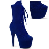 Velvet 18 cm ADORE-1045VEL blue ankle boots high heels + protective toe caps