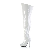 White 13 cm thigh high stretch overknee boots with wide calf for men