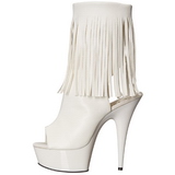 White Konstldere 15 cm DELIGHT-1019 womens fringe ankle boots high heels