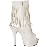 White Konstldere 15 cm DELIGHT-1019 womens fringe ankle boots high heels
