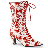 White Red 7 cm VICTORIAN-120BL Lace Up Ankle Calf Women Boots