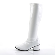White boots block heel 5 cm - 70s years style hippie disco gogo under kneeboots patent leather