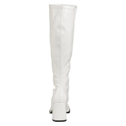 White boots block heel 7,5 cm - 70s years style hippie disco gogo under kneeboots patent leather