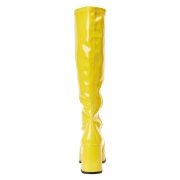 Yellow boots block heel 7,5 cm - 70s years style hippie disco gogo under kneeboots patent leather